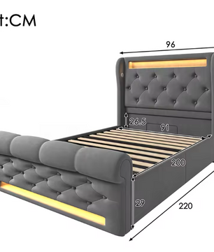 Modern Gestoffeerd Eenpersoonsbed 90x200 cm met LED, USB en Type-C-poorten
