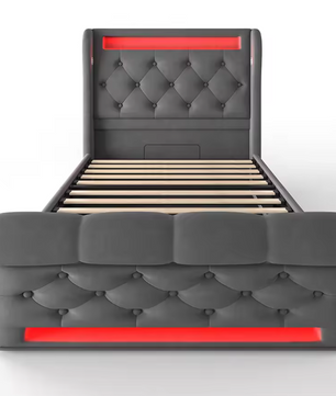 Modern Gestoffeerd Eenpersoonsbed 90x200 cm met LED, USB en Type-C-poorten