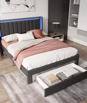 Gestoffeerd Tweepersoonsbed 160x200 cm met Lade, LED en USB Opladen