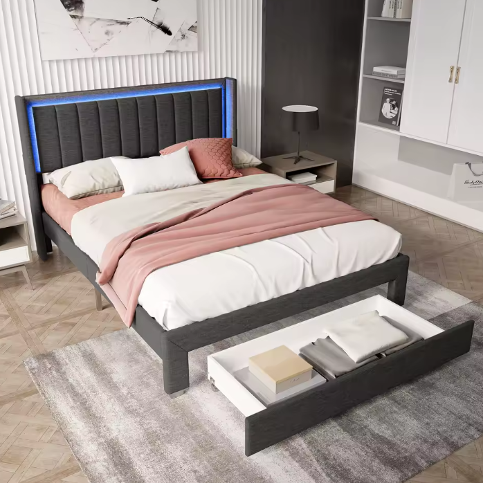 Gestoffeerd Tweepersoonsbed 160x200 cm met Lade, LED en USB Opladen