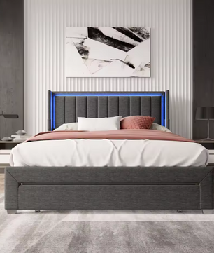 Gestoffeerd Tweepersoonsbed 160x200 cm met Lade, LED en USB Opladen