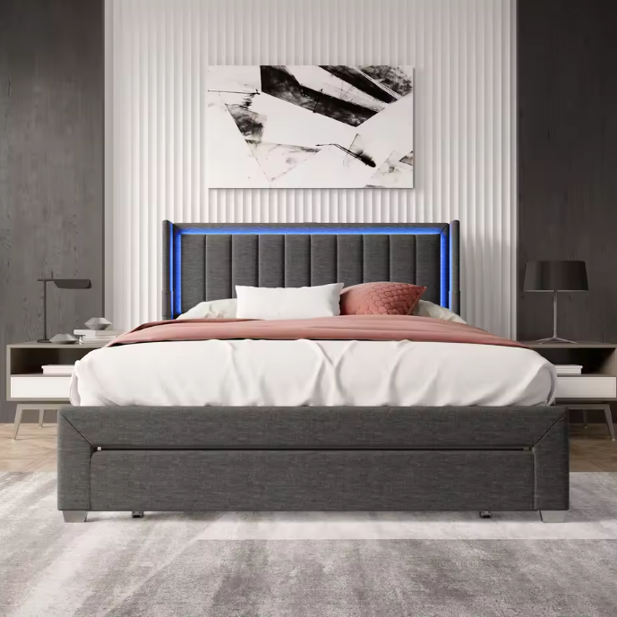 Gestoffeerd Tweepersoonsbed 160x200 cm met Lade, LED en USB Opladen