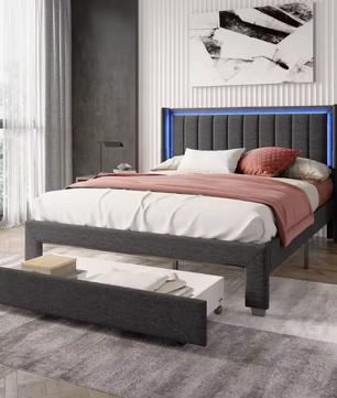 Gestoffeerd Tweepersoonsbed 160x200 cm met Lade, LED en USB Opladen