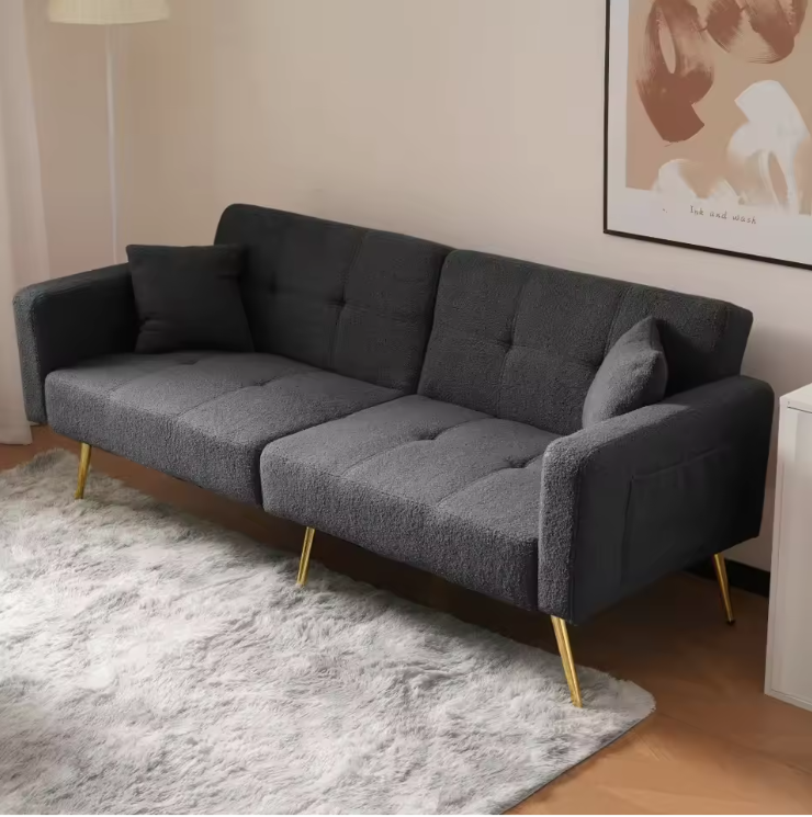 Verstelbare Multifunctionele Sofa Bed met Gouden Poten – Met Opbergvakken en Kussens
