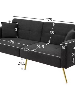 Verstelbare Multifunctionele Sofa Bed met Gouden Poten – Met Opbergvakken en Kussens