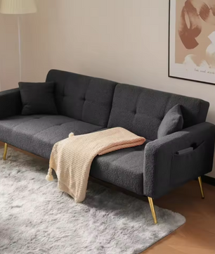 Verstelbare Multifunctionele Sofa Bed met Gouden Poten – Met Opbergvakken en Kussens
