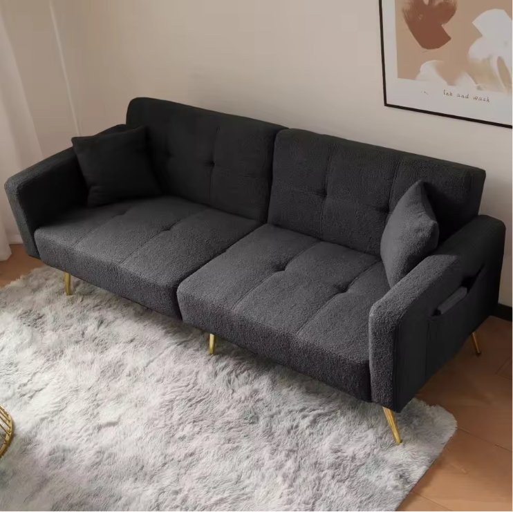 Verstelbare Multifunctionele Sofa Bed met Gouden Poten – Met Opbergvakken en Kussens