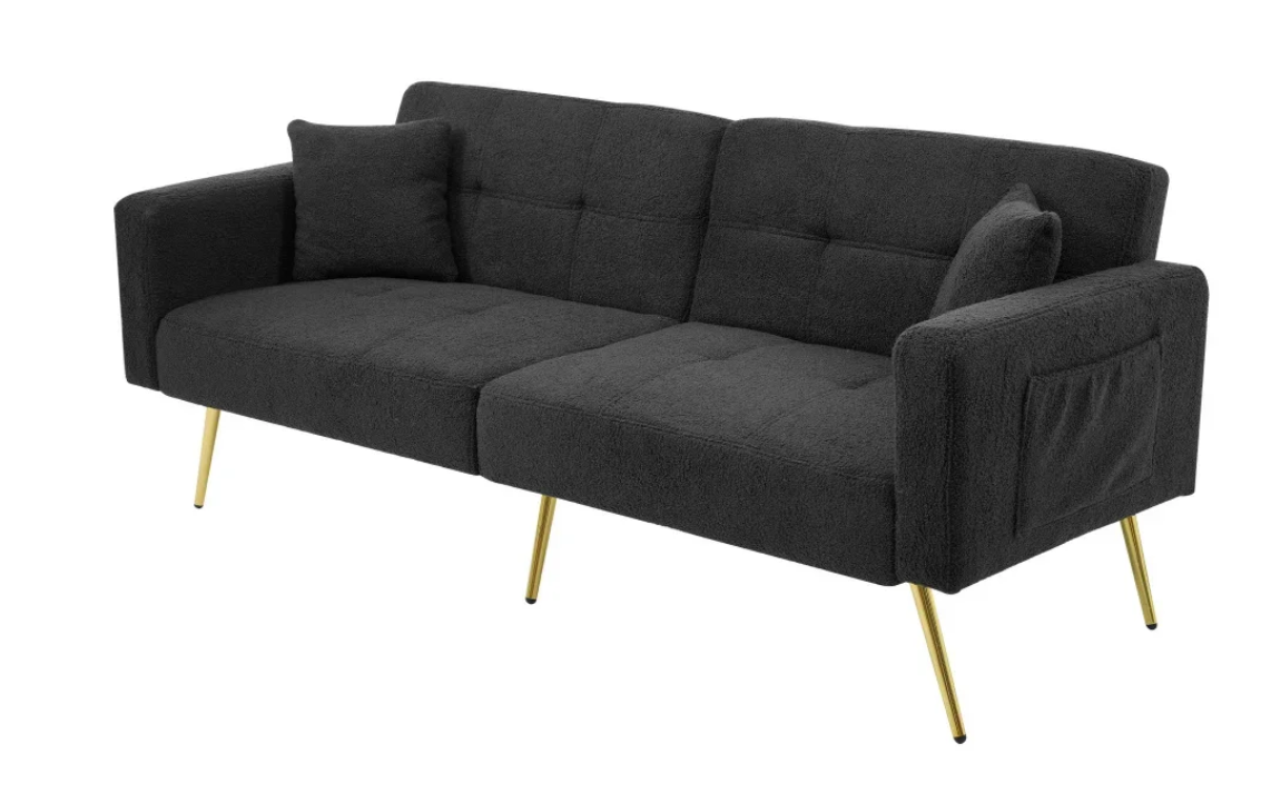 Verstelbare Multifunctionele Sofa Bed met Gouden Poten – Met Opbergvakken en Kussens
