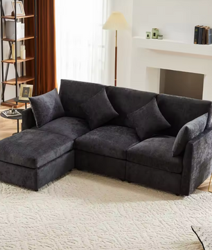 L-Sofa Bed Large met Zitplek voor 4 – Moderne Chenille Stoffen Relax Sofa met Stofkussen