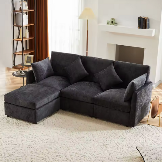 L-Sofa Bed Large met Zitplek voor 4 – Moderne Chenille Stoffen Relax Sofa met Stofkussen