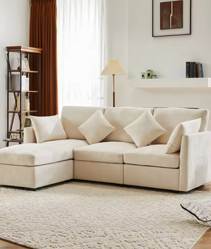 L-Sofa Bed Large met Zitplek voor 4 – Moderne Chenille Stoffen Relax Sofa met Stofkussen