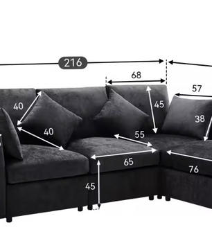 L-Sofa Bed Large met Zitplek voor 4 – Moderne Chenille Stoffen Relax Sofa met Stofkussen