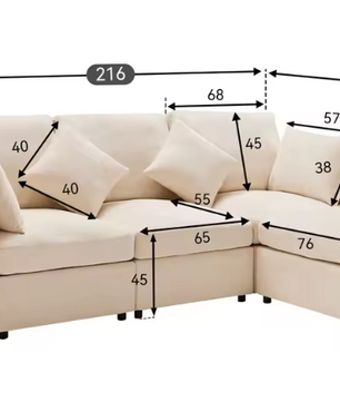 L-Sofa Bed Large met Zitplek voor 4 – Moderne Chenille Stoffen Relax Sofa met Stofkussen