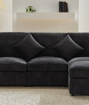 L-Sofa Bed Large met Zitplek voor 4 – Moderne Chenille Stoffen Relax Sofa met Stofkussen