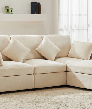 L-Sofa Bed Large met Zitplek voor 4 – Moderne Chenille Stoffen Relax Sofa met Stofkussen
