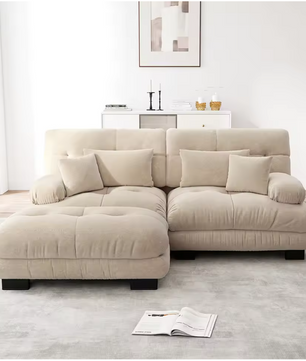 Cloud Corner Sofa – Chenille Double Sofa met Kussens en Ottoman