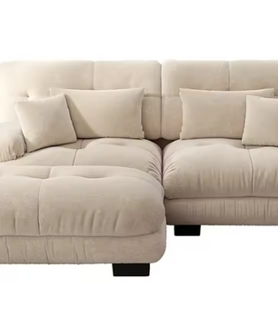 Cloud Corner Sofa – Chenille Double Sofa met Kussens en Ottoman