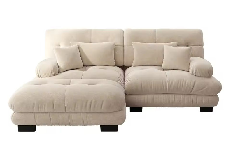 Cloud Corner Sofa – Chenille Double Sofa met Kussens en Ottoman