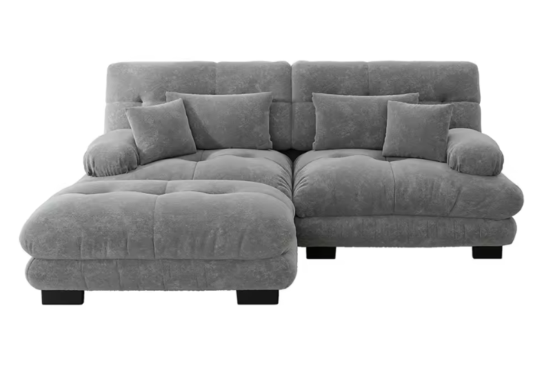 Cloud Corner Sofa – Chenille Double Sofa met Kussens en Ottoman