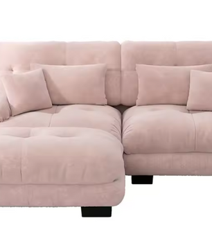 Cloud Corner Sofa – Chenille Double Sofa met Kussens en Ottoman