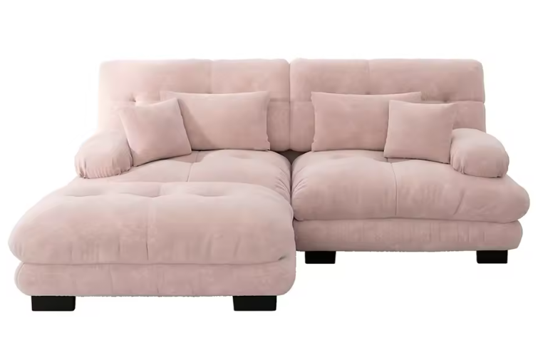 Cloud Corner Sofa – Chenille Double Sofa met Kussens en Ottoman