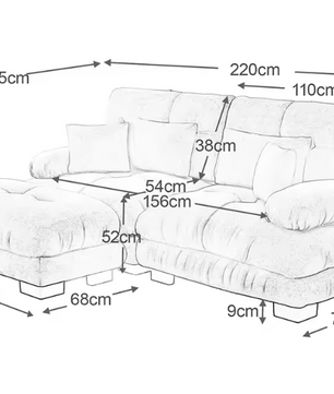 Cloud Corner Sofa – Chenille Double Sofa met Kussens en Ottoman