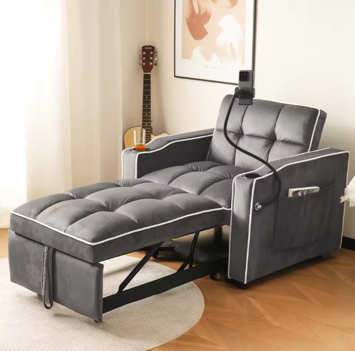 3-in-1 Extractable Single Sofa Bed – Met Drink- en Telefoonhouders