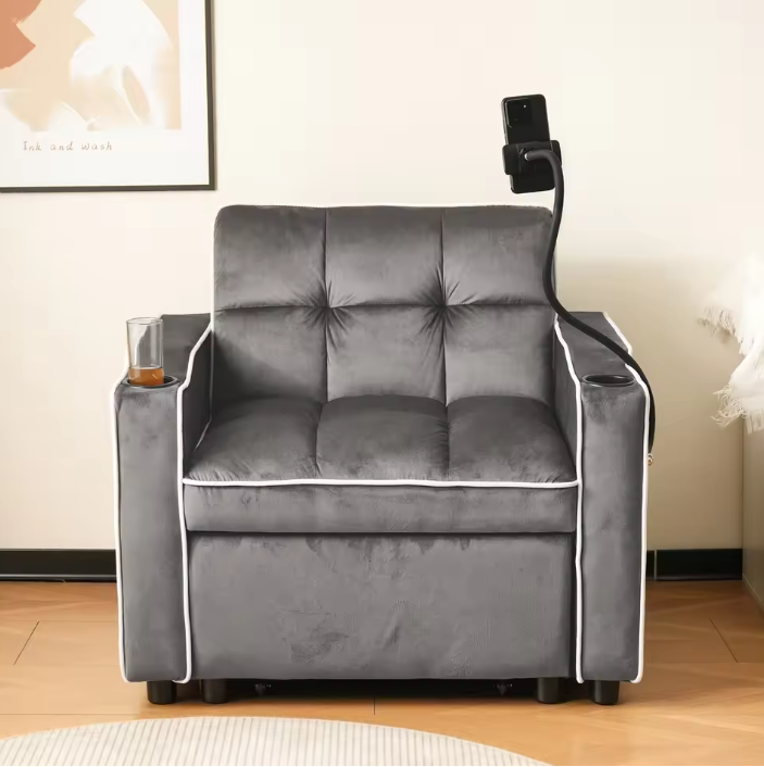 3-in-1 Extractable Single Sofa Bed – Met Drink- en Telefoonhouders