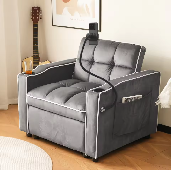 3-in-1 Extractable Single Sofa Bed – Met Drink- en Telefoonhouders