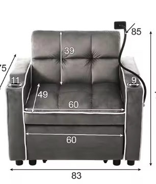 3-in-1 Extractable Single Sofa Bed – Met Drink- en Telefoonhouders