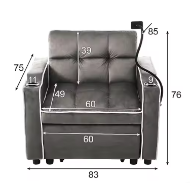 3-in-1 Extractable Single Sofa Bed – Met Drink- en Telefoonhouders