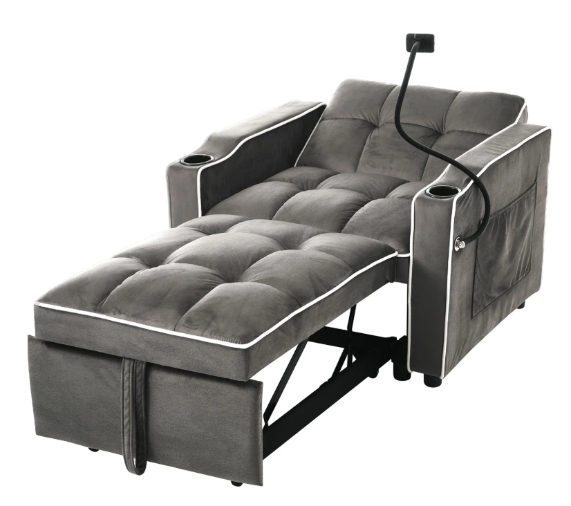 3-in-1 Extractable Single Sofa Bed – Met Drink- en Telefoonhouders
