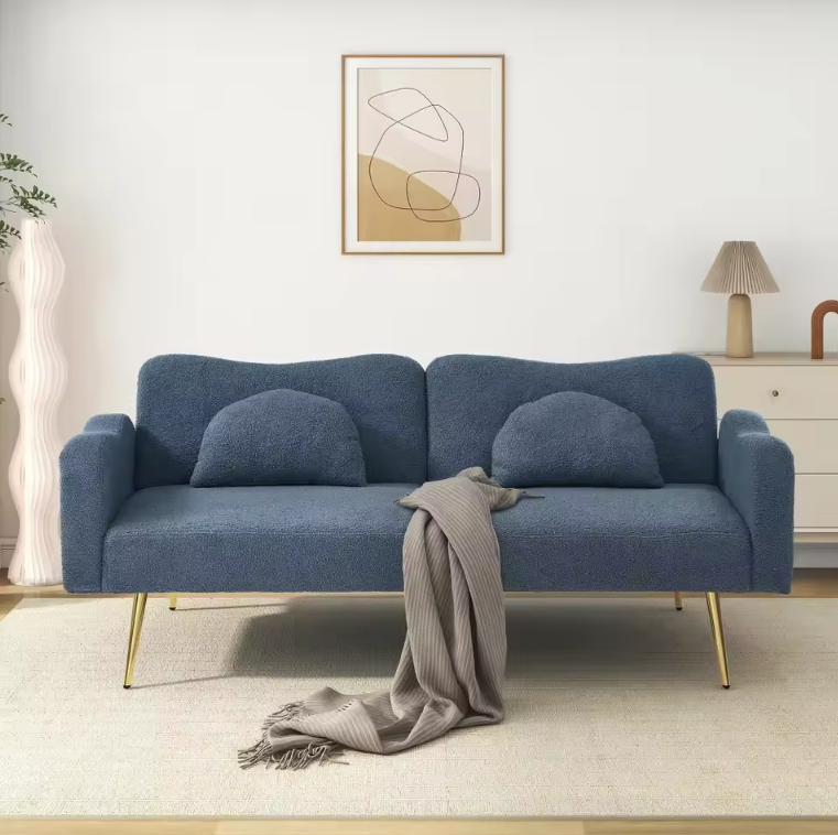 Modern 2-in-1 Sofa Bed – Verstelbare Rugleuning met Gouden Poten en Bedfunctie