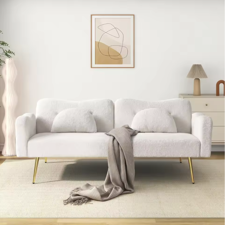 Modern 2-in-1 Sofa Bed – Verstelbare Rugleuning met Gouden Poten en Bedfunctie