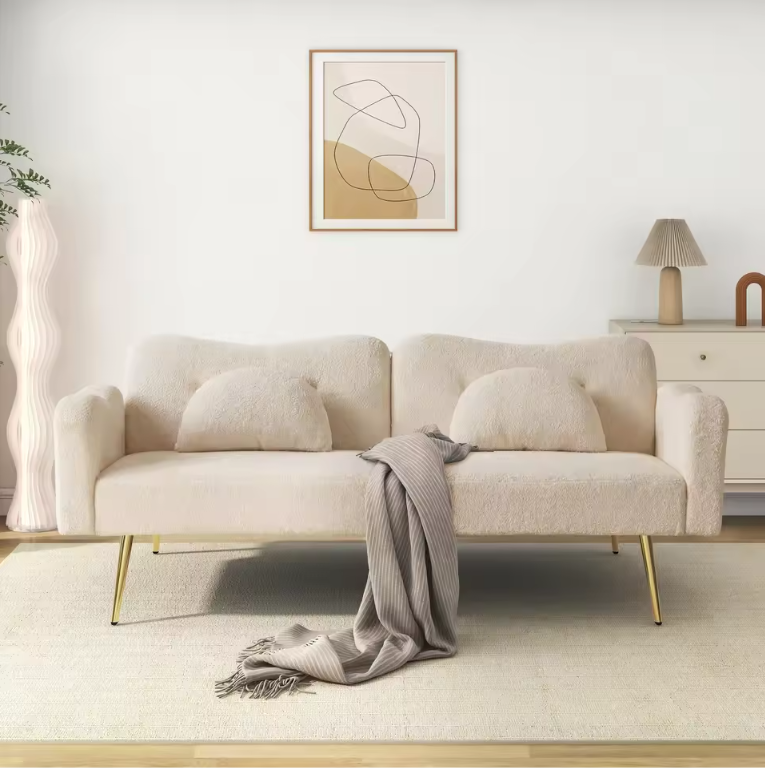 Modern 2-in-1 Sofa Bed – Verstelbare Rugleuning met Gouden Poten en Bedfunctie