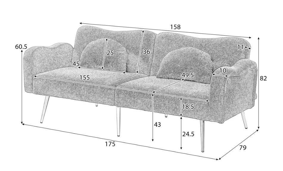 Modern 2-in-1 Sofa Bed – Verstelbare Rugleuning met Gouden Poten en Bedfunctie