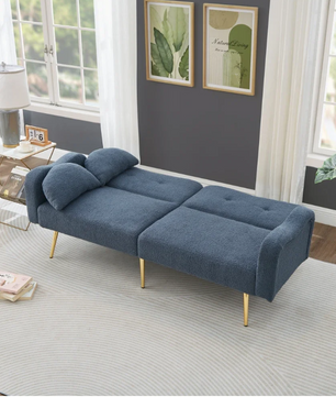 Modern 2-in-1 Sofa Bed – Verstelbare Rugleuning met Gouden Poten en Bedfunctie