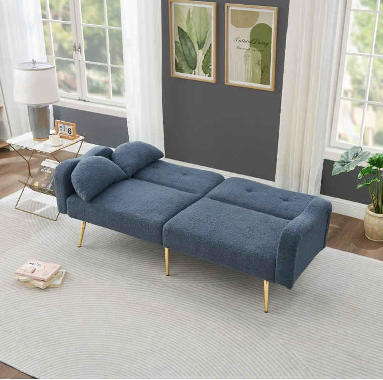 Modern 2-in-1 Sofa Bed – Verstelbare Rugleuning met Gouden Poten en Bedfunctie