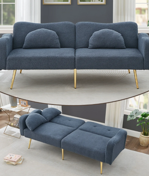 Modern 2-in-1 Sofa Bed – Verstelbare Rugleuning met Gouden Poten en Bedfunctie