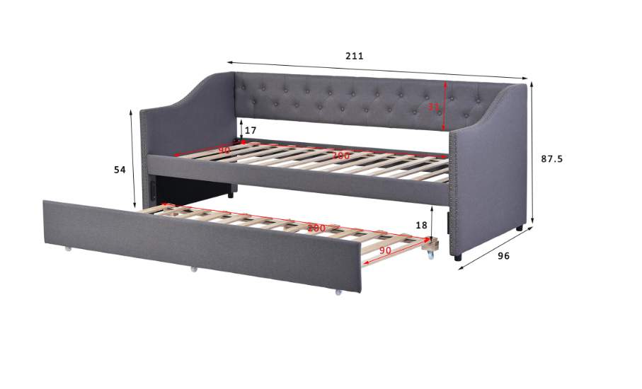 Anajqaqia 90×200 cm Sofa Bed – Vouwbare 2-Zits Bank met Uittrekbaar Bed en Lattenbodem