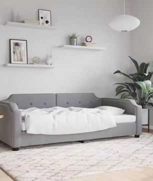 Cozy Light Grey Fabric Daybed 90x190 cm – Versatile Sofa Bed for Living Room en Bedroom