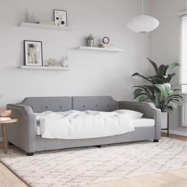 Cozy Light Grey Fabric Daybed 90x190 cm – Versatile Sofa Bed for Living Room en Bedroom