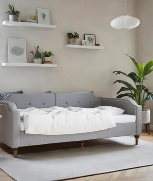 Cozy Light Grey Fabric Daybed 90x190 cm – Versatile Sofa Bed for Living Room en Bedroom