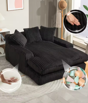 Modern Corduroy Sofa Bed Cloud Couch – Comfortable Single Seat Floor Sofa with 3 Soft Pillows