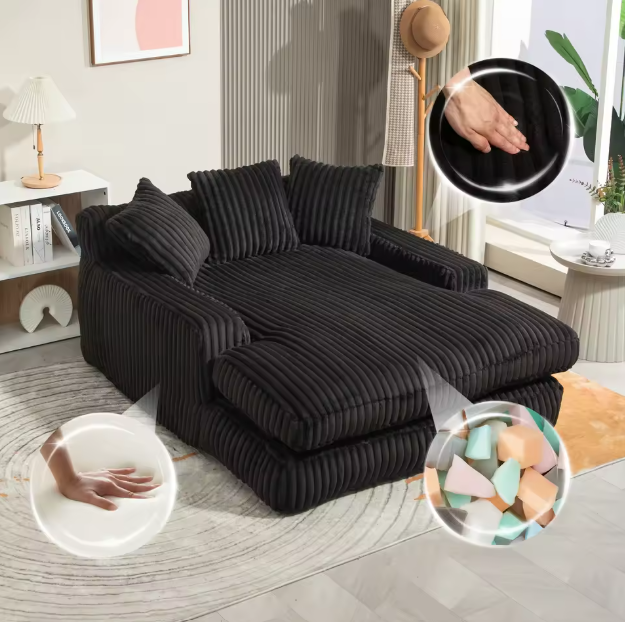 Modern Corduroy Sofa Bed Cloud Couch – Comfortable Single Seat Floor Sofa with 3 Soft Pillows