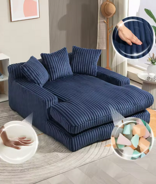 Modern Corduroy Sofa Bed Cloud Couch – Comfortable Single Seat Floor Sofa with 3 Soft Pillows