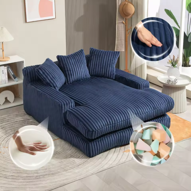 Modern Corduroy Sofa Bed Cloud Couch – Comfortable Single Seat Floor Sofa with 3 Soft Pillows