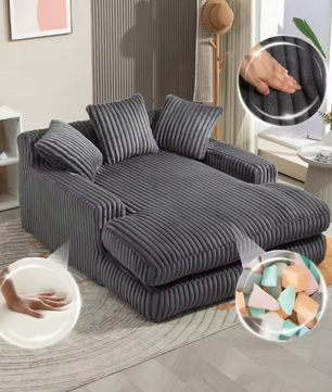 Modern Corduroy Sofa Bed Cloud Couch – Comfortable Single Seat Floor Sofa with 3 Soft Pillows
