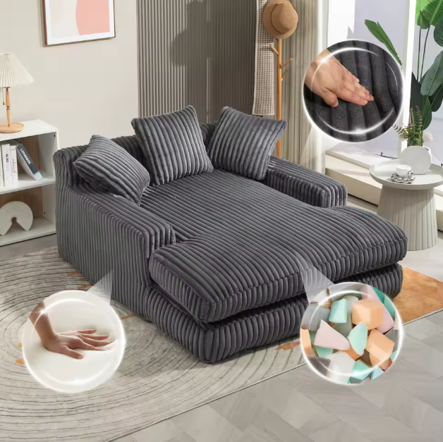 Modern Corduroy Sofa Bed Cloud Couch – Comfortable Single Seat Floor Sofa with 3 Soft Pillows
