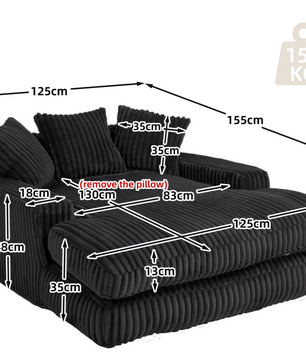 Modern Corduroy Sofa Bed Cloud Couch – Comfortable Single Seat Floor Sofa with 3 Soft Pillows